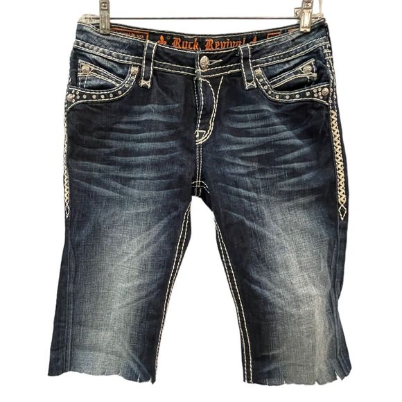 Rock Revival Elaine Boot Denim Blue Cut Off Jean Shorts Women’s Size 30 - Picture 1 of 11